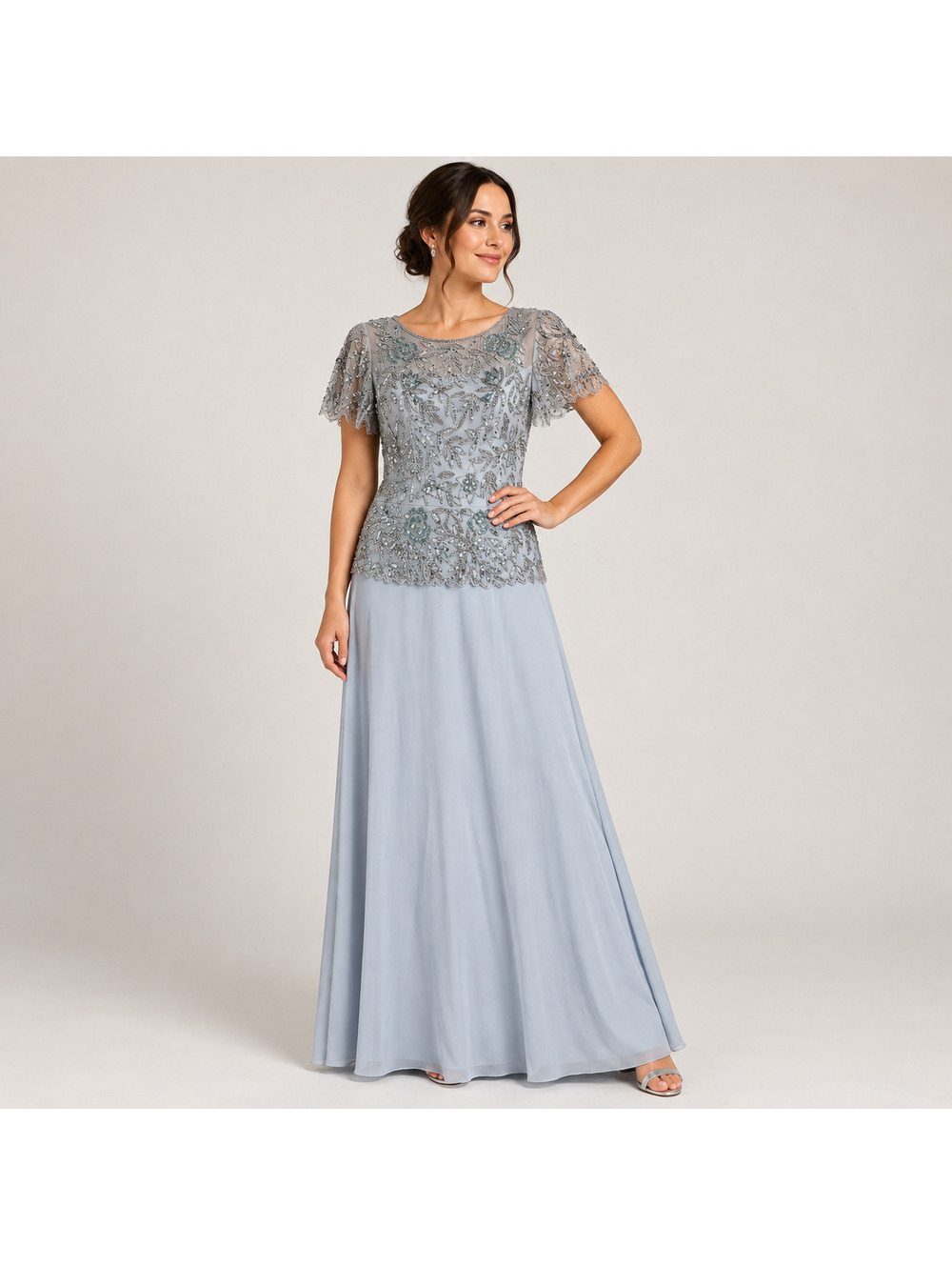 Pisarro Nights Size 10 Ice Blue Beaded Sequin Formal Maxi Gown NWT Flaws